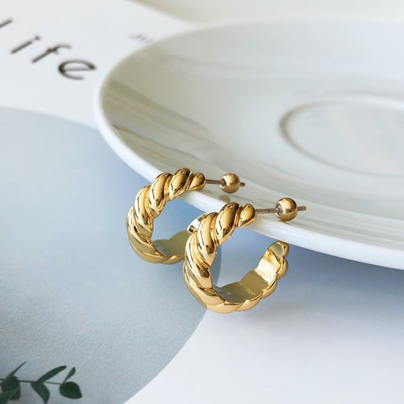 Gold Twisted Hoop Earrings - Picture 3 of 6